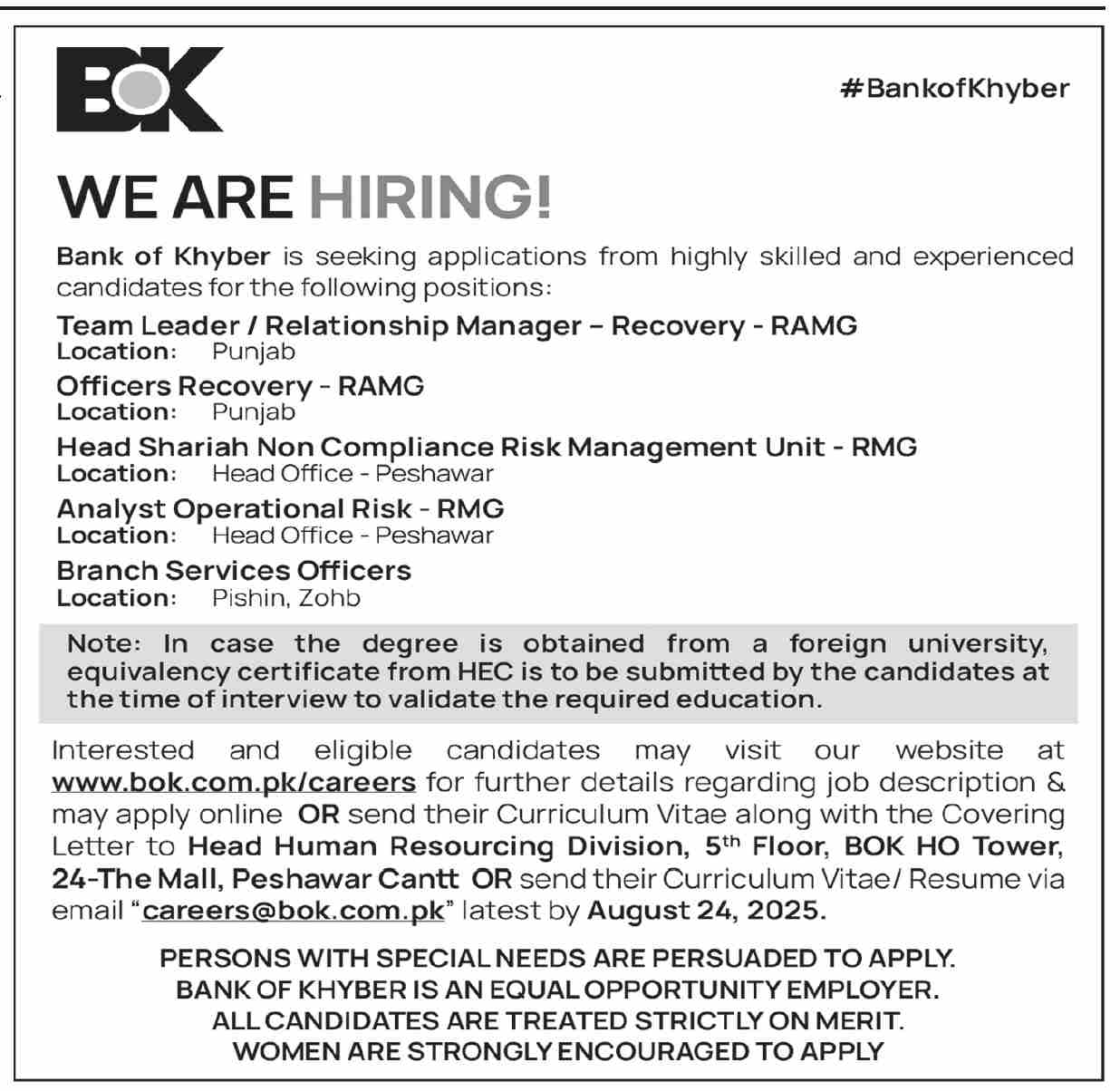 Jobs in Bank of Khyber